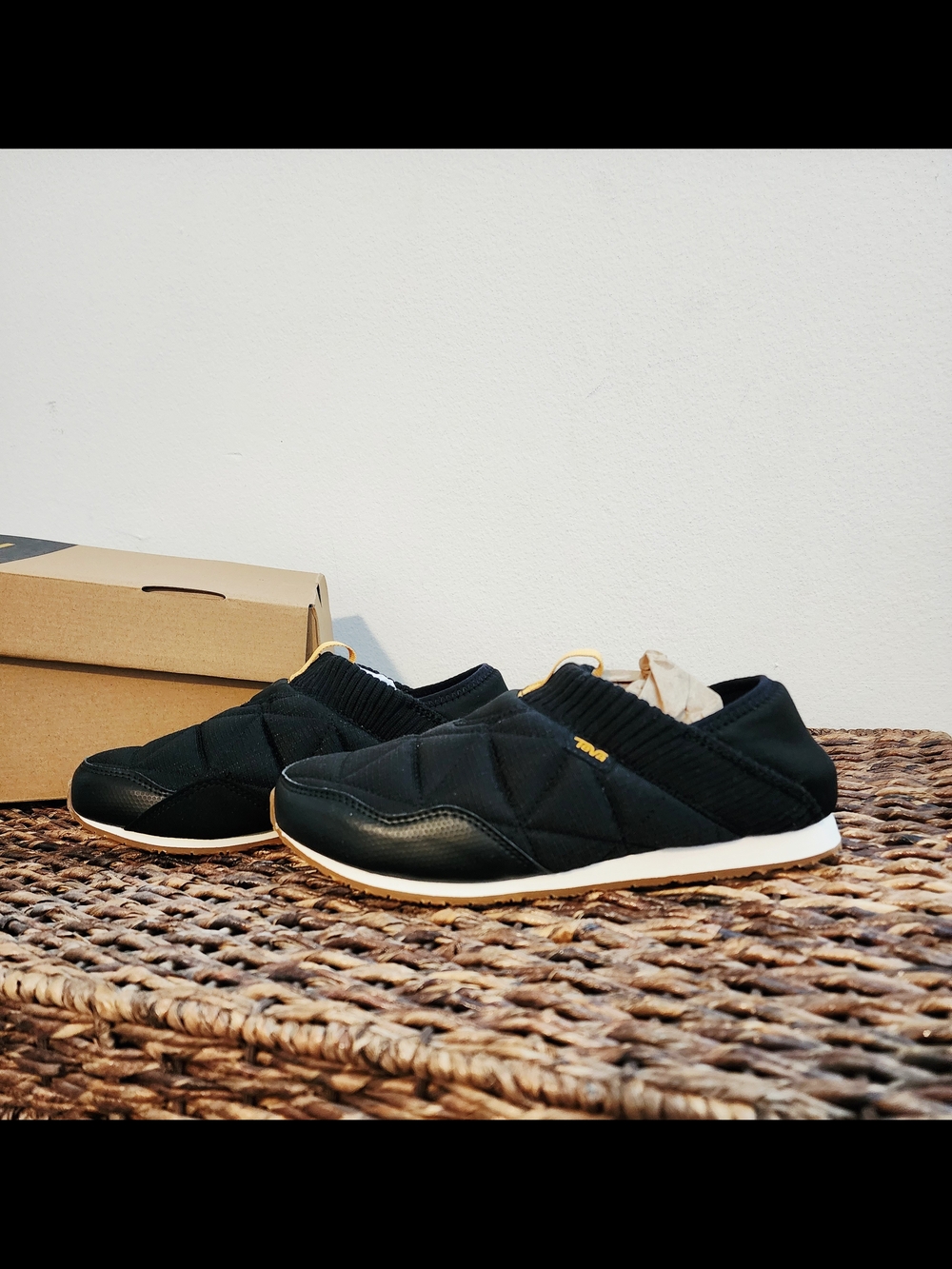 Teva Women's Black Quilted Slip-On Sneakers with White Sole